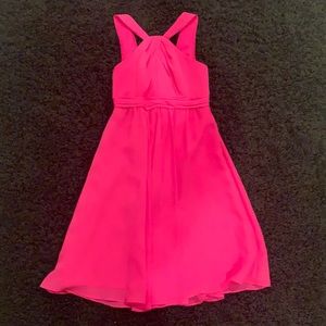 David’s Bridal Pink Crisscross Neck Short Dress
